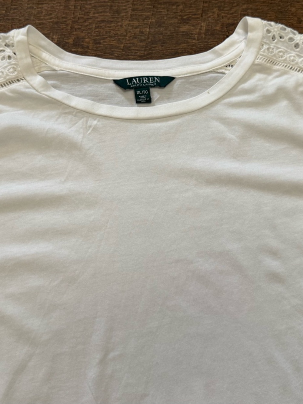 Lauren Ralph Lauren Top XL/TG Ivory Lace Sleeve Boho Blouse Short Sleeve Casual - Picture 4 of 6
